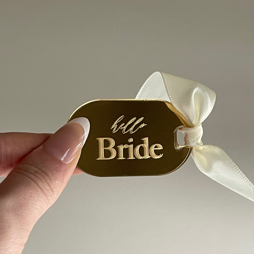 Gold Mirror Acrylic Name Cards with Ribbon