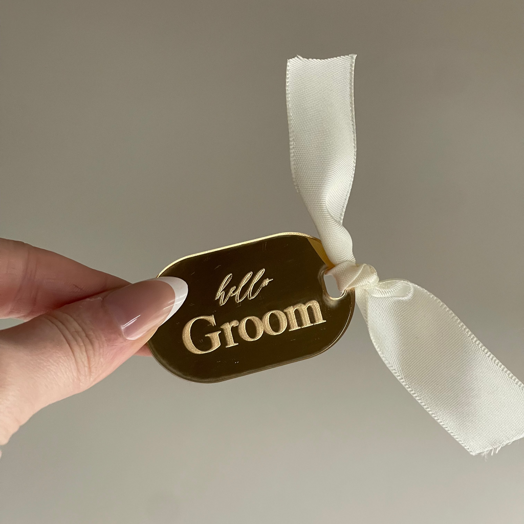 Gold Mirror Acrylic Name Cards with Ribbon