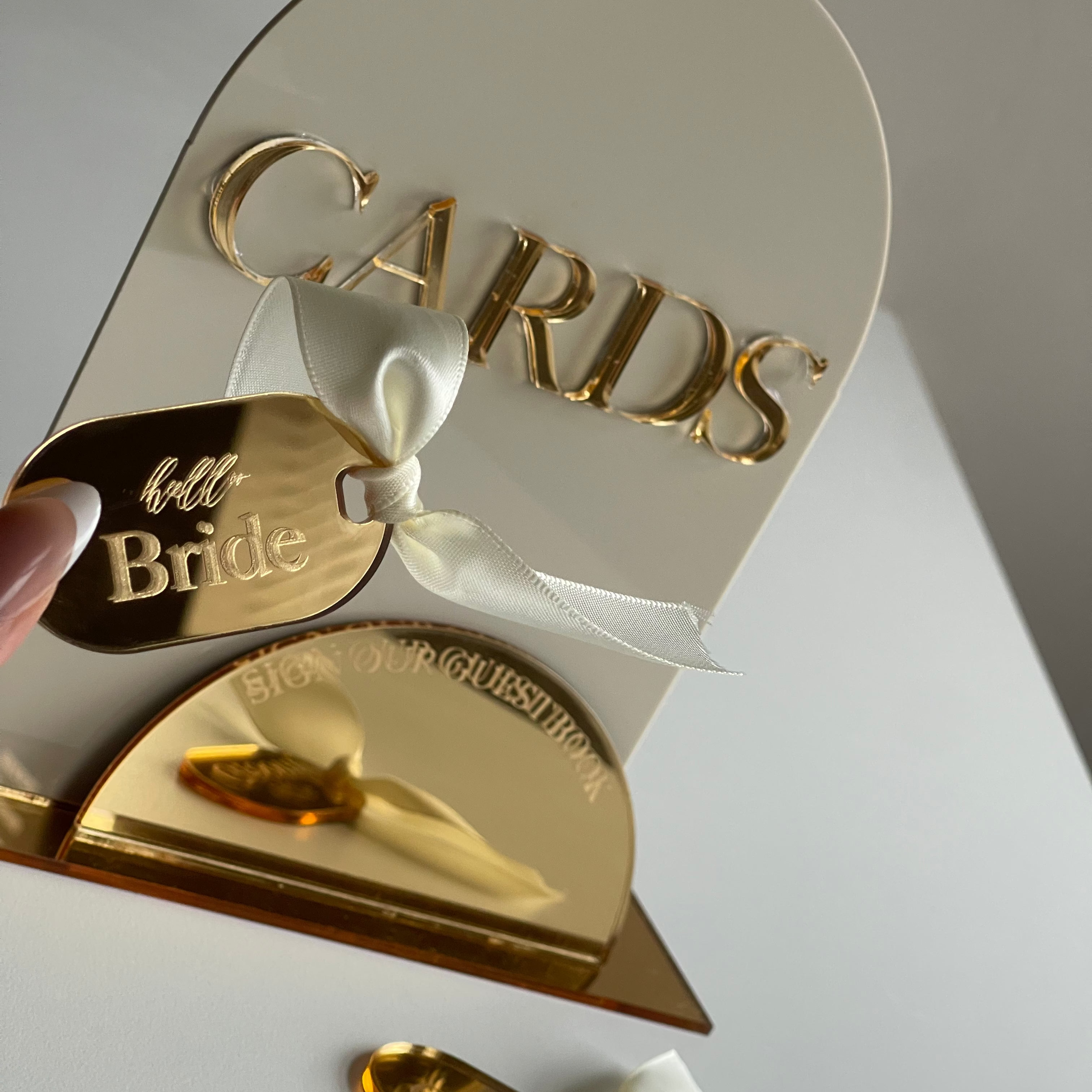Gold Mirror Acrylic Name Cards with Ribbon